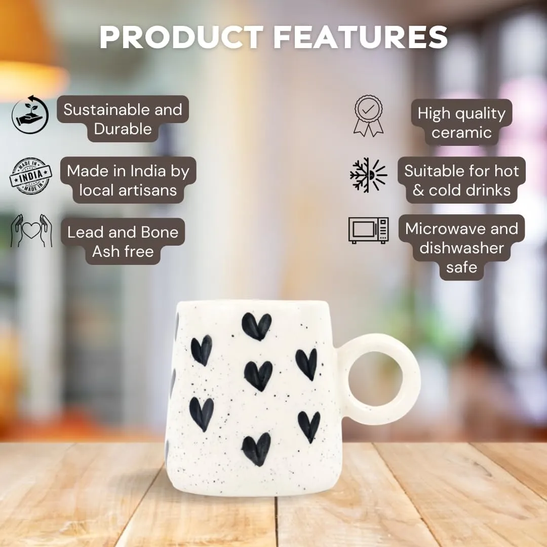 Green Route Black Hearts Coffee Mug | Coffee Mug | 350Ml - Ceramic