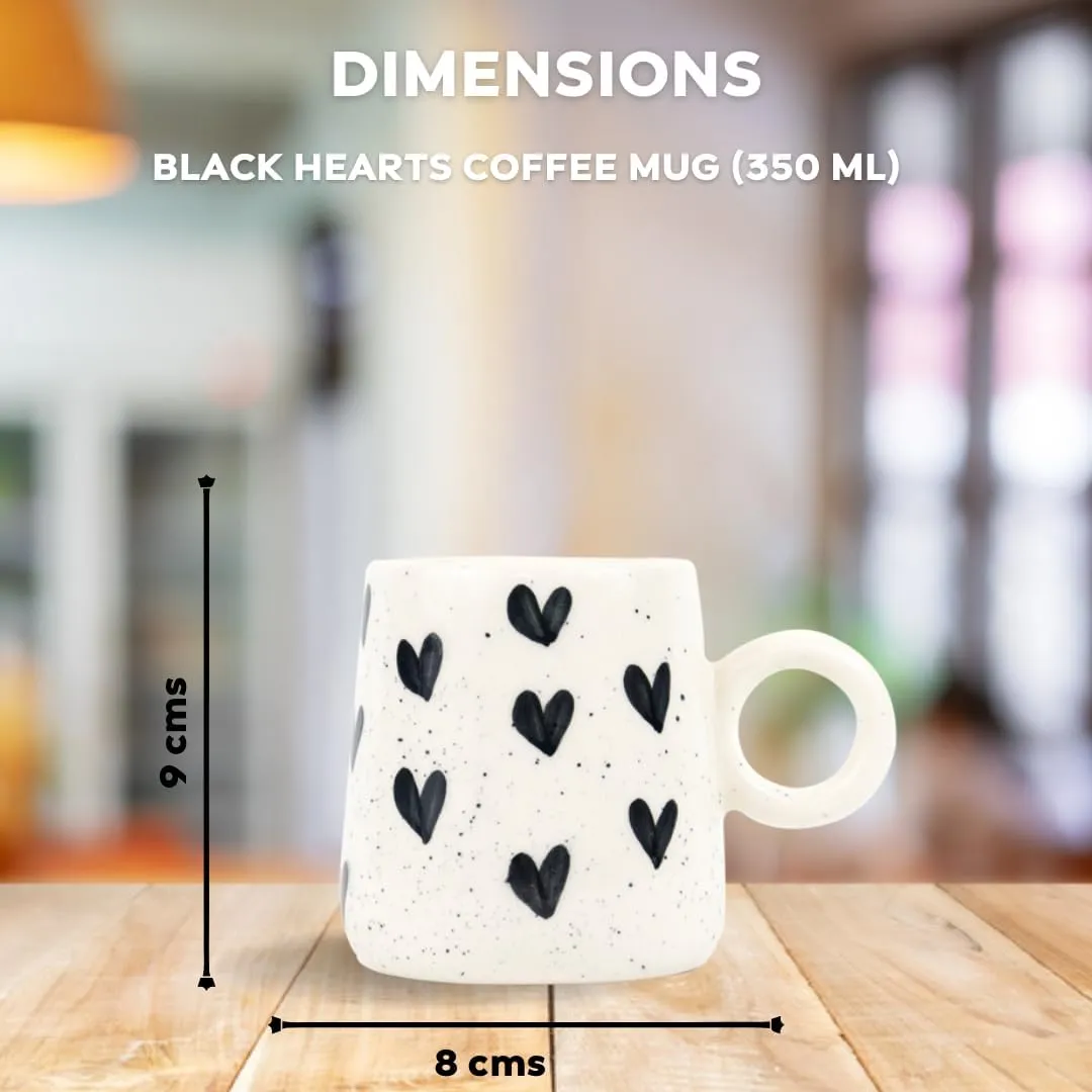 Green Route Black Hearts Coffee Mug | Coffee Mug | 350Ml - Ceramic