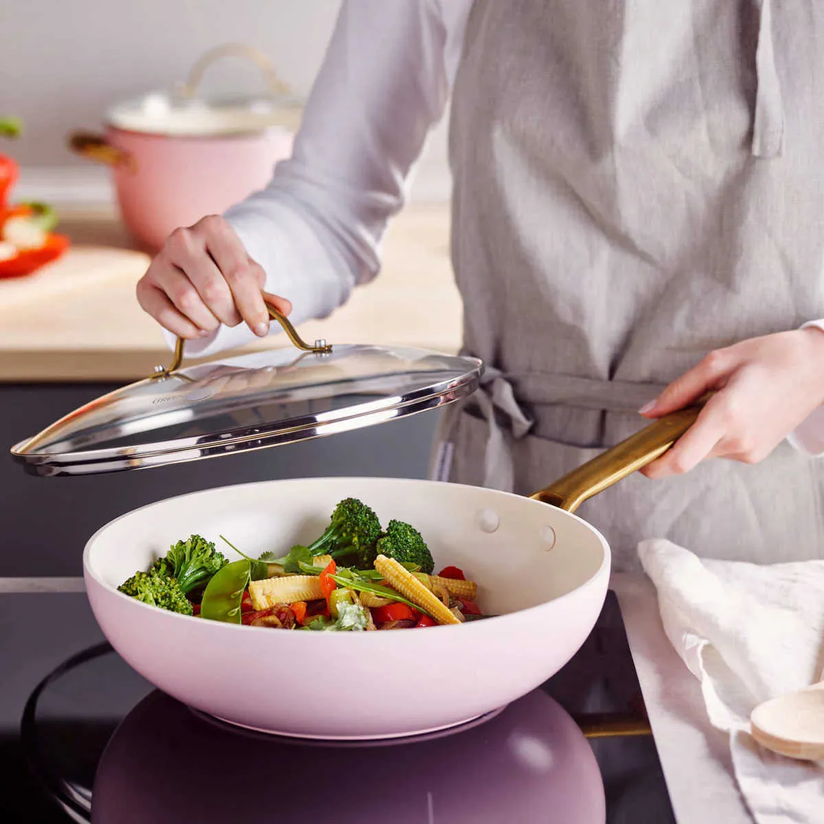 Greenpan Padova Wok with Lid Blush 28cm