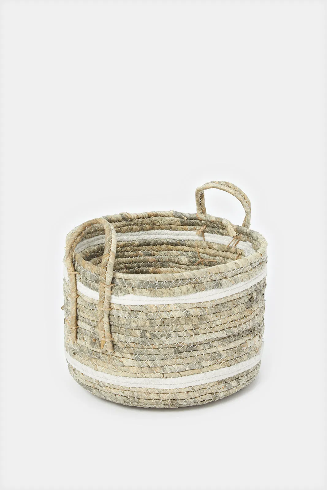 Grey Waves Round Grass Storage Basket (L)