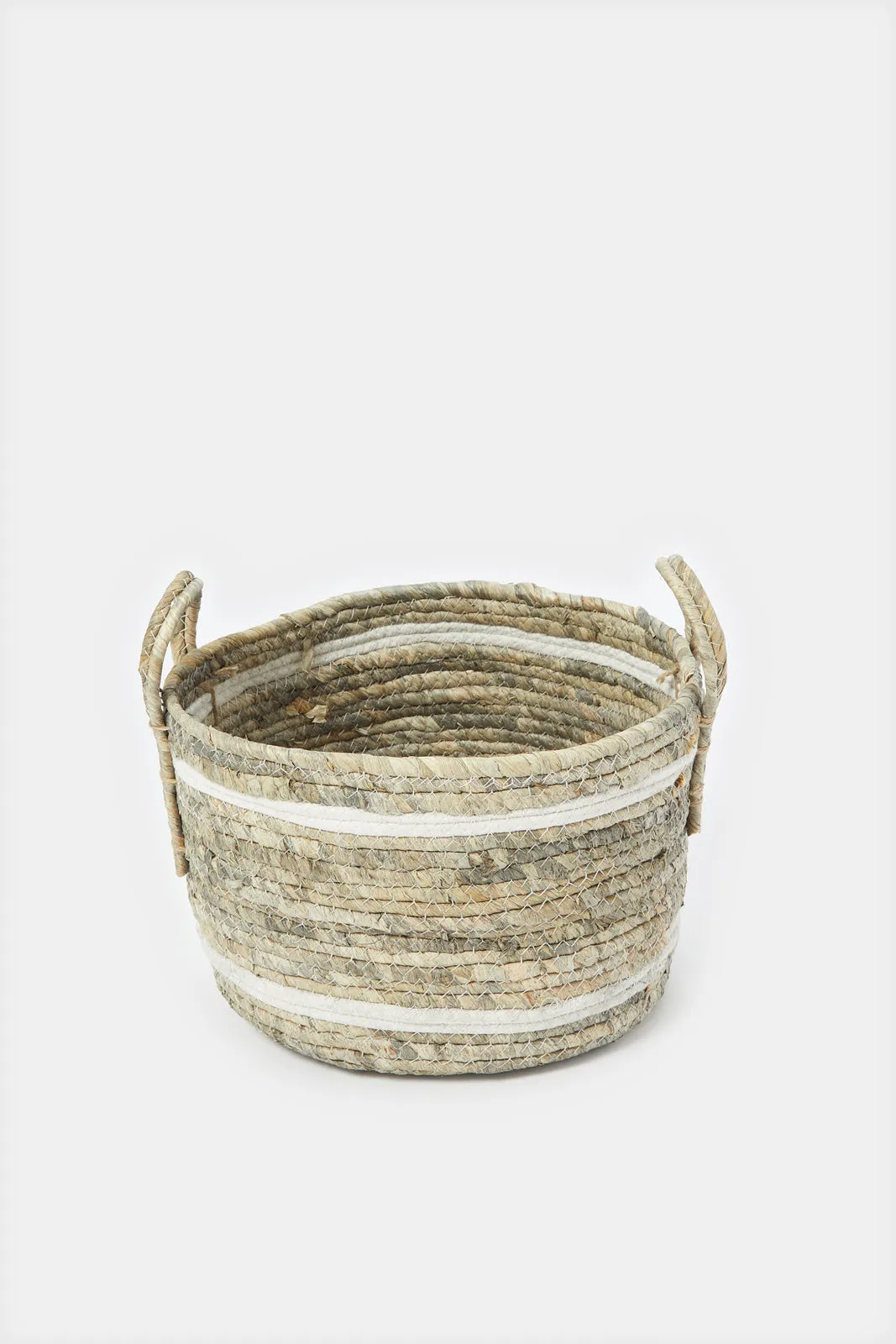 Grey Waves Round Grass Storage Basket (L)