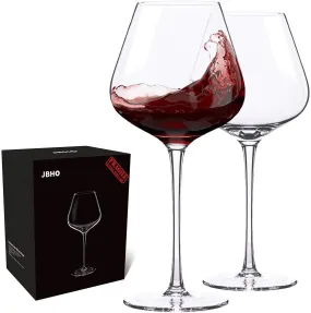 Hand Blown Italian Style Crystal Burgundy Wine Glasses