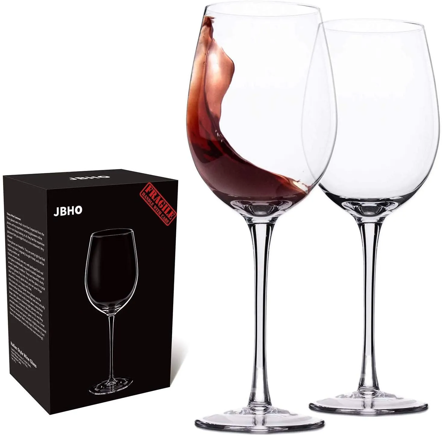 Hand Blown Italian Style Crystal Burgundy Wine Glasses