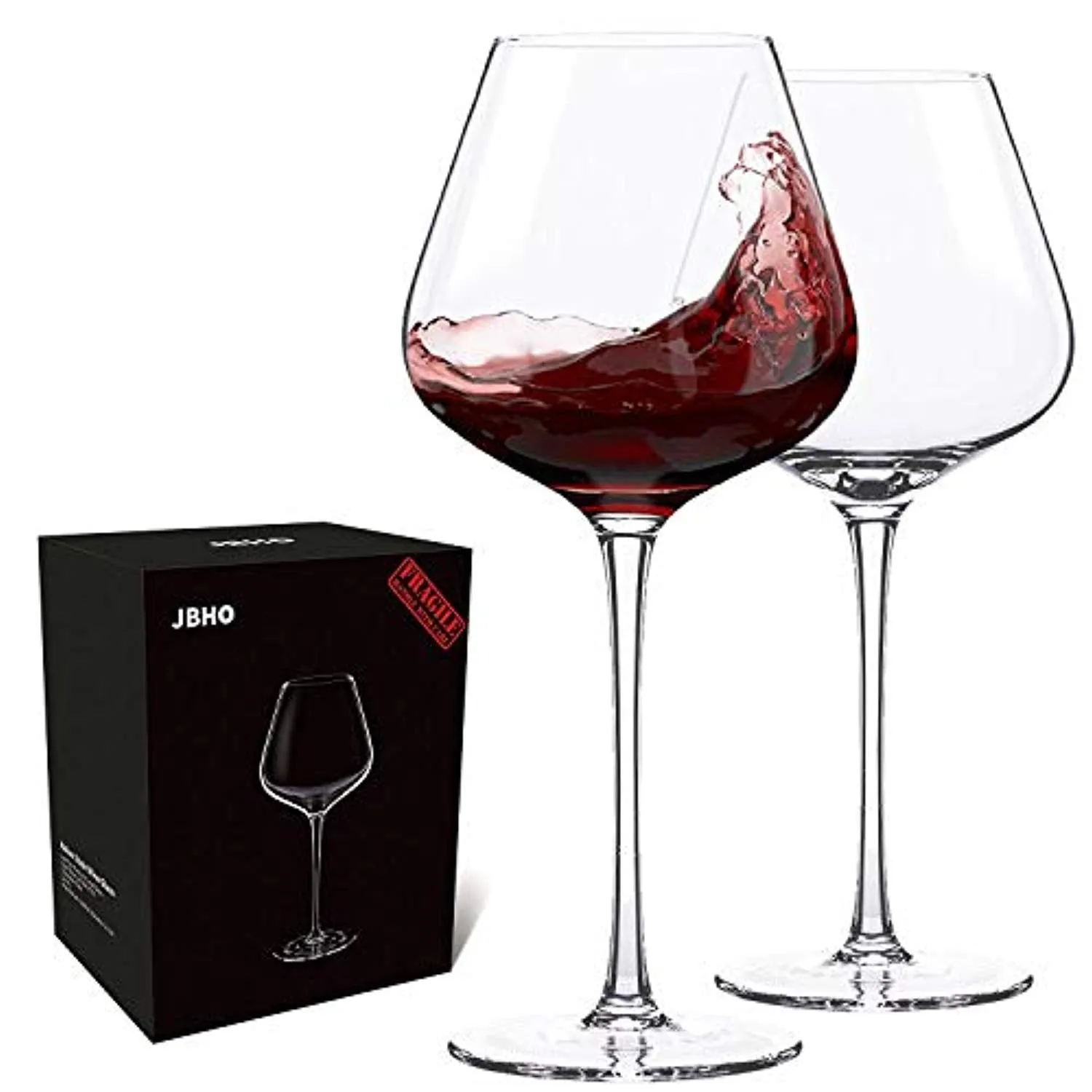 Hand Blown Italian Style Crystal Burgundy Wine Glasses