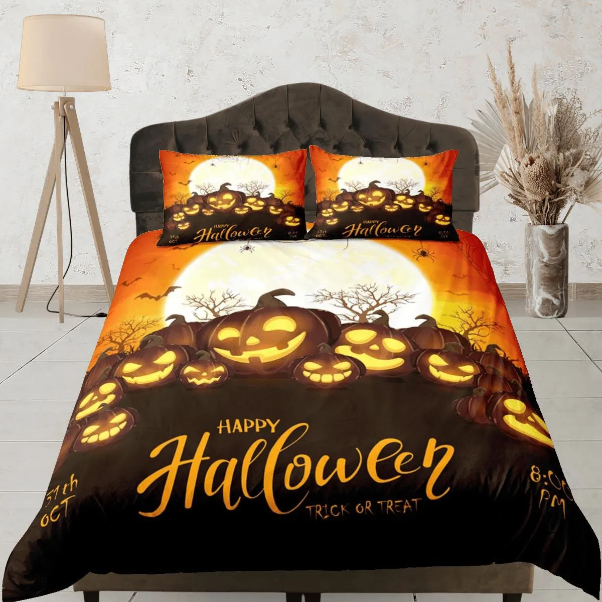 Happy Halloween bedding & pillowcase, gothic duvet cover, dorm bedding, halloween decor goth bedding, halloween gift, toddler bedding