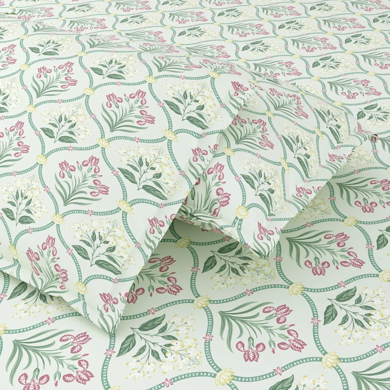 haus & kinder 100% Cotton Bed Sheet for King Size Bed, 1 King Size Bedsheet Cotton (108 X 108 Inches) with 2 Pillow Covers | 186 TC Bedsheet for Double Bed King Size | Green Blossom