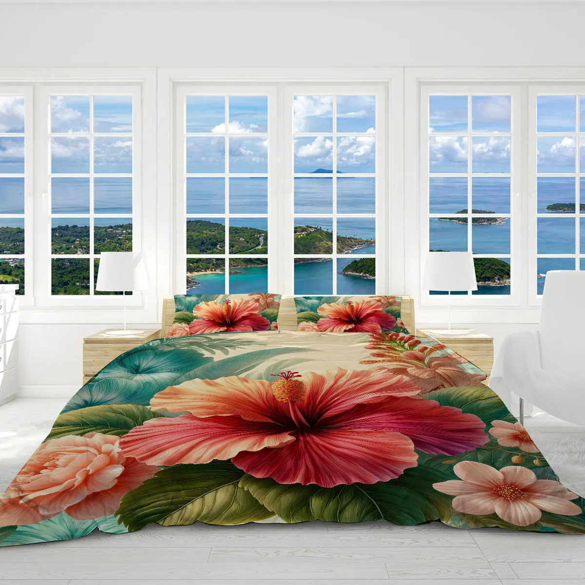 Hibiscus Flower Reversible Bedcover Set