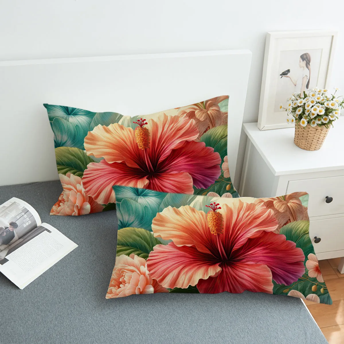 Hibiscus Flower Reversible Bedcover Set