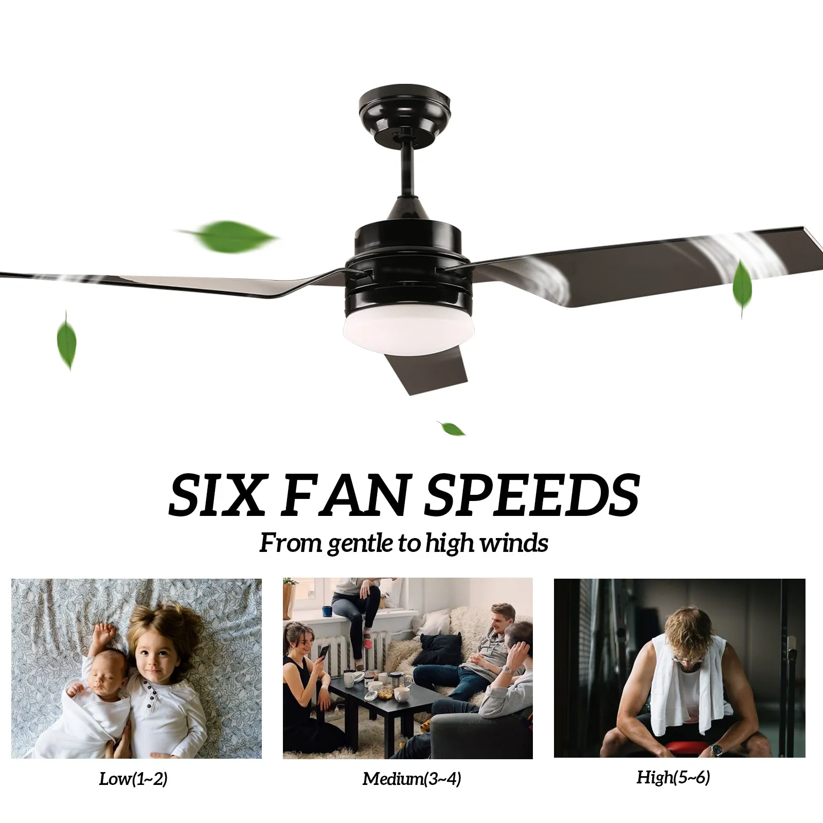 HONOLULU 132cm / 52 inch 3 Blade DC Modern Ceiling Fan with LED light 4000K Black