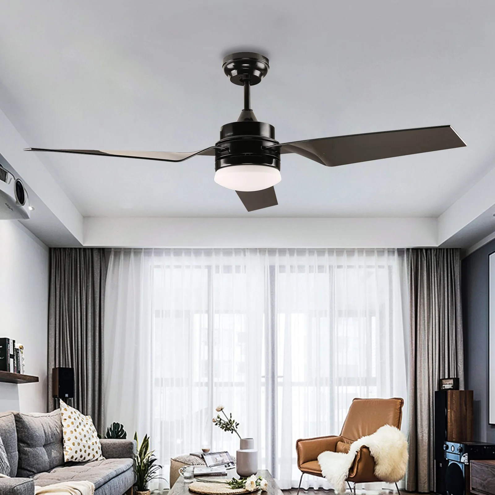 HONOLULU 132cm / 52 inch 3 Blade DC Modern Ceiling Fan with LED light 4000K Black