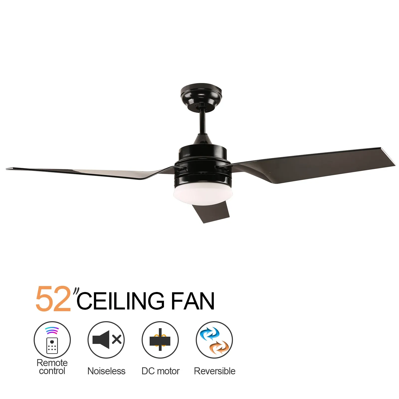 HONOLULU 132cm / 52 inch 3 Blade DC Modern Ceiling Fan with LED light 4000K Black