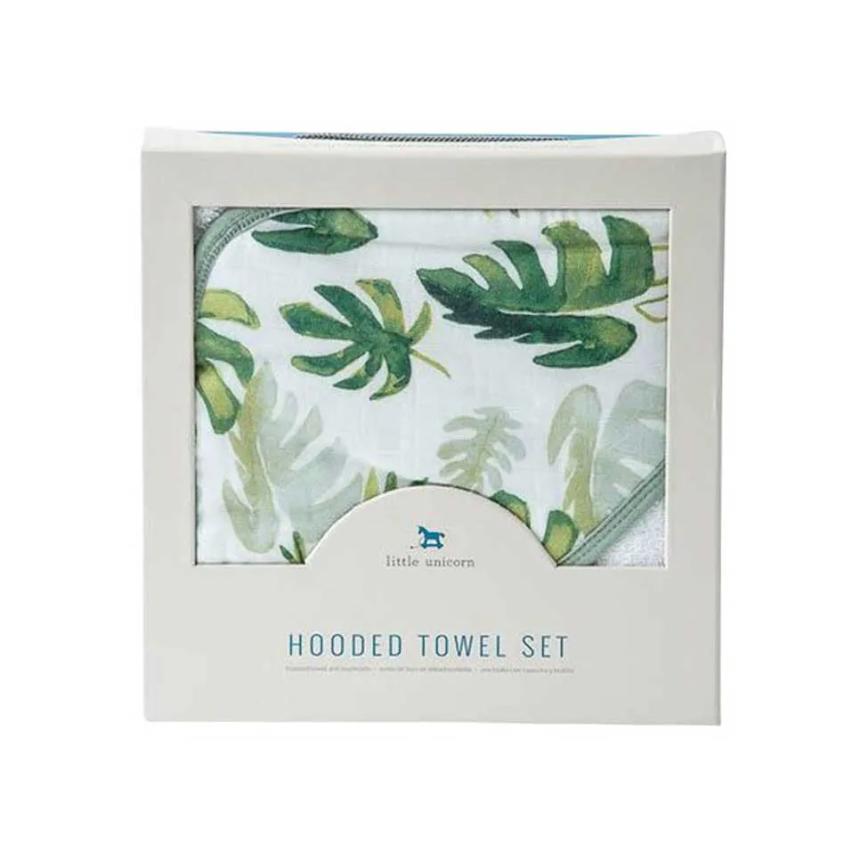 Hooded Towel & Wash Cloth Set – Tropical Leaf