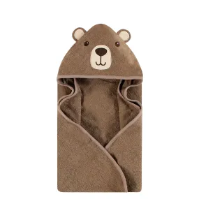 Hudson Baby Cotton Animal Face Hooded Towel, Brown Bear