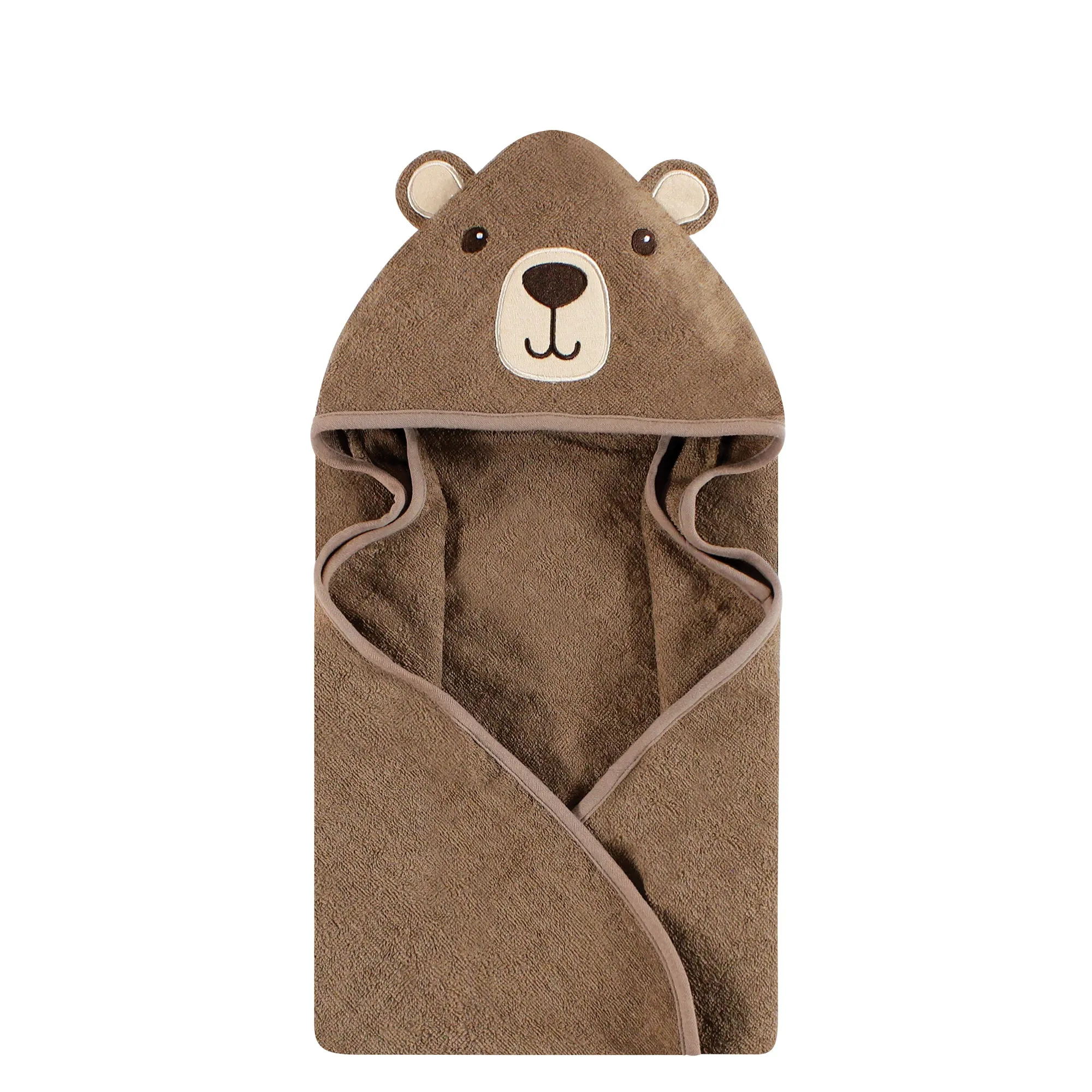 Hudson Baby Cotton Animal Face Hooded Towel, Brown Bear