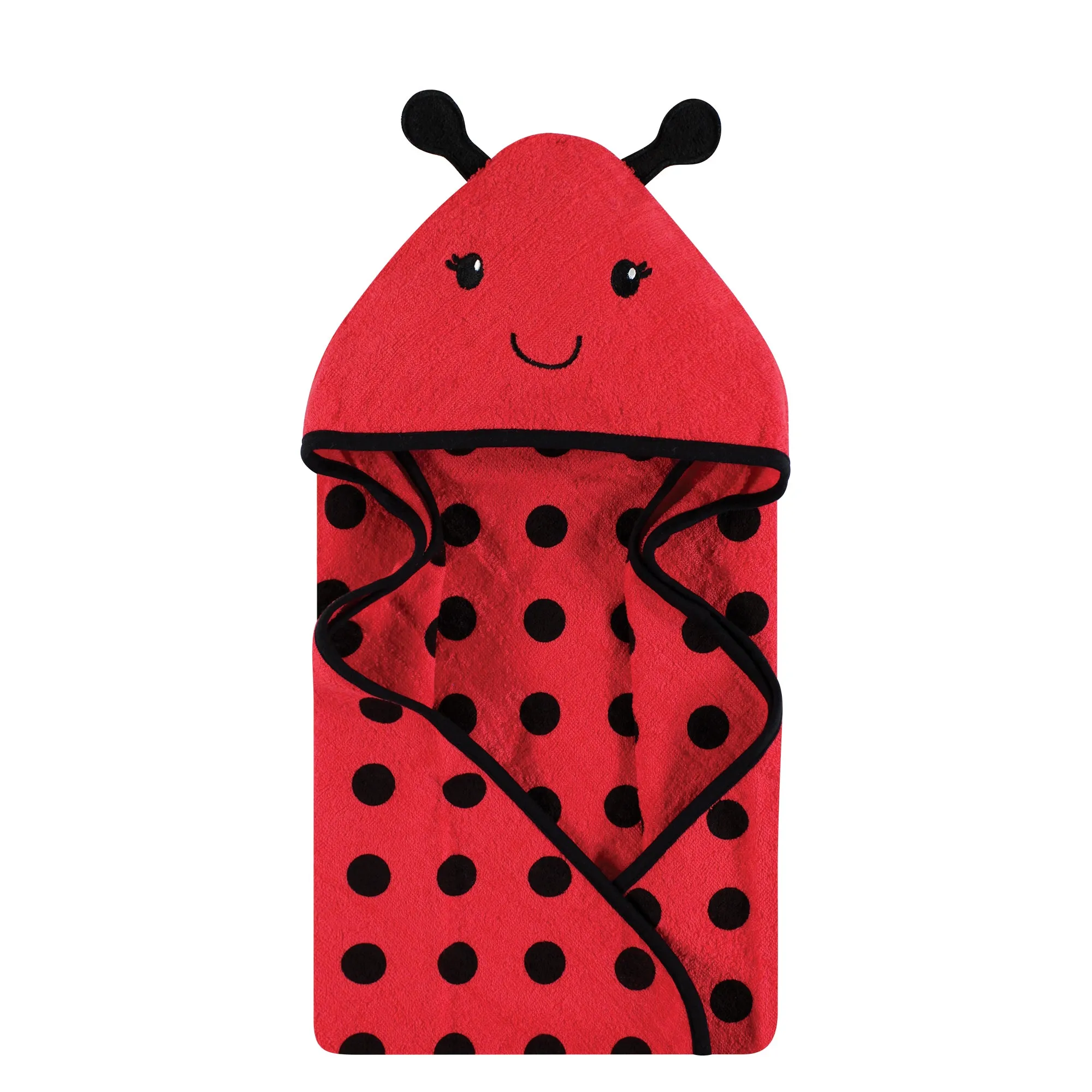 Hudson Baby Cotton Animal Face Hooded Towel, Red Ladybug