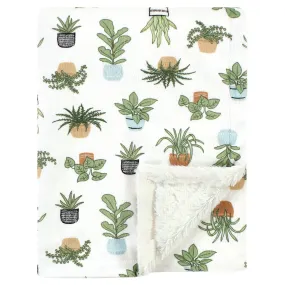 Hudson Baby Plush Blanket with Furry Binding and Back, Plants