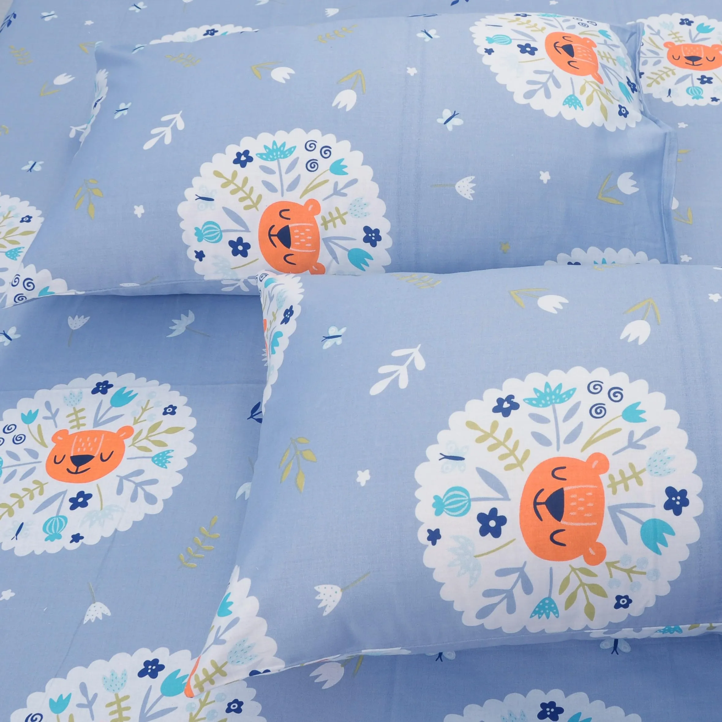 Huesland by Ahmedabad Cotton 186 TC Kids Bedsheet for Single Bed with 1 Pillow Cover - Powder Blue & White