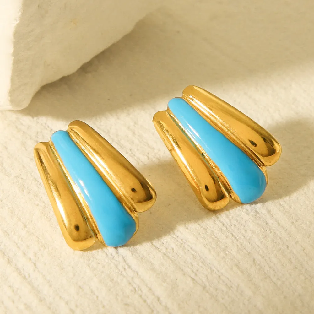 IG Style Fan-Shape Geometric Stainless Steel Electroplating Earrings