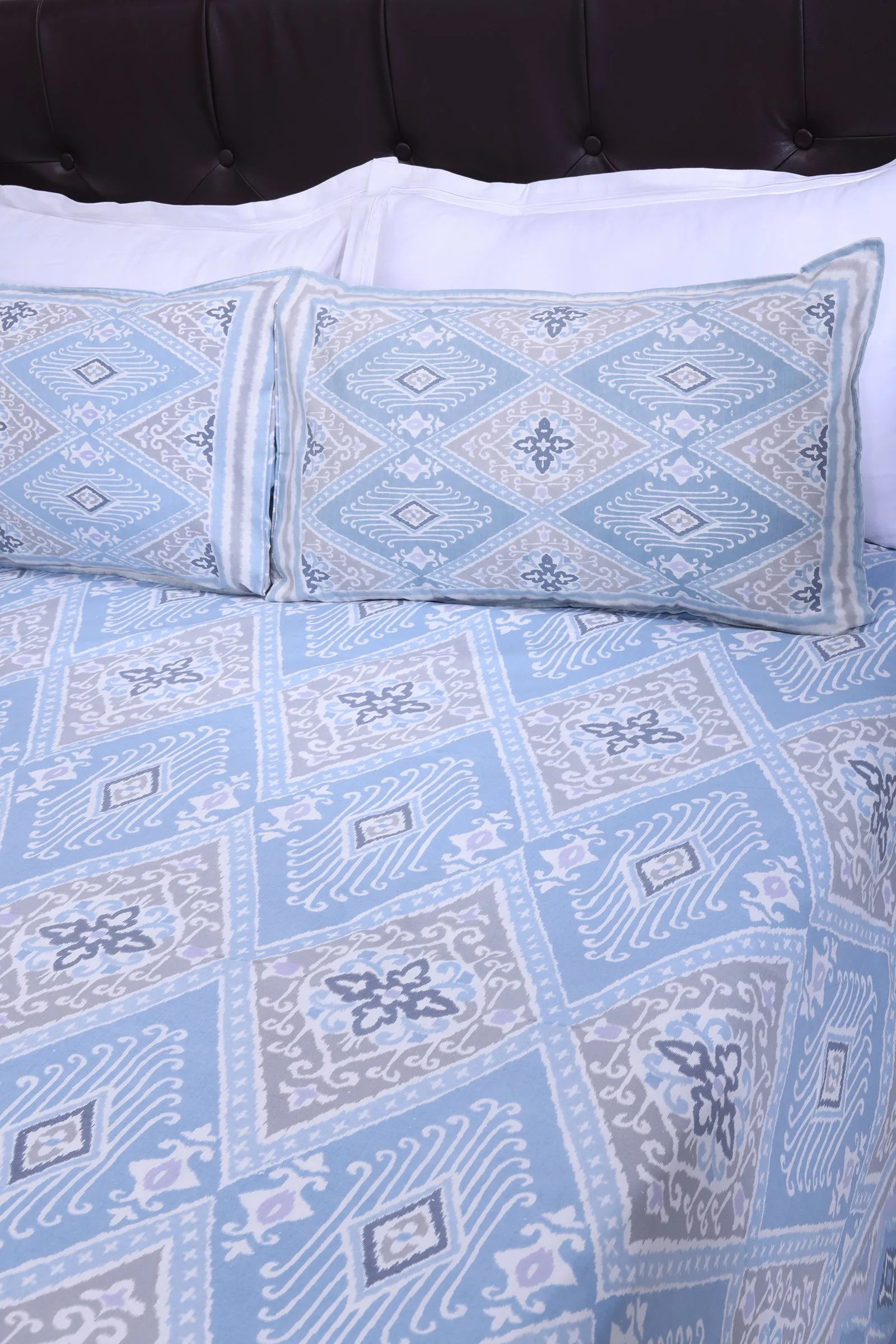 Ikat Paan New Blue Cotton Bedsheet