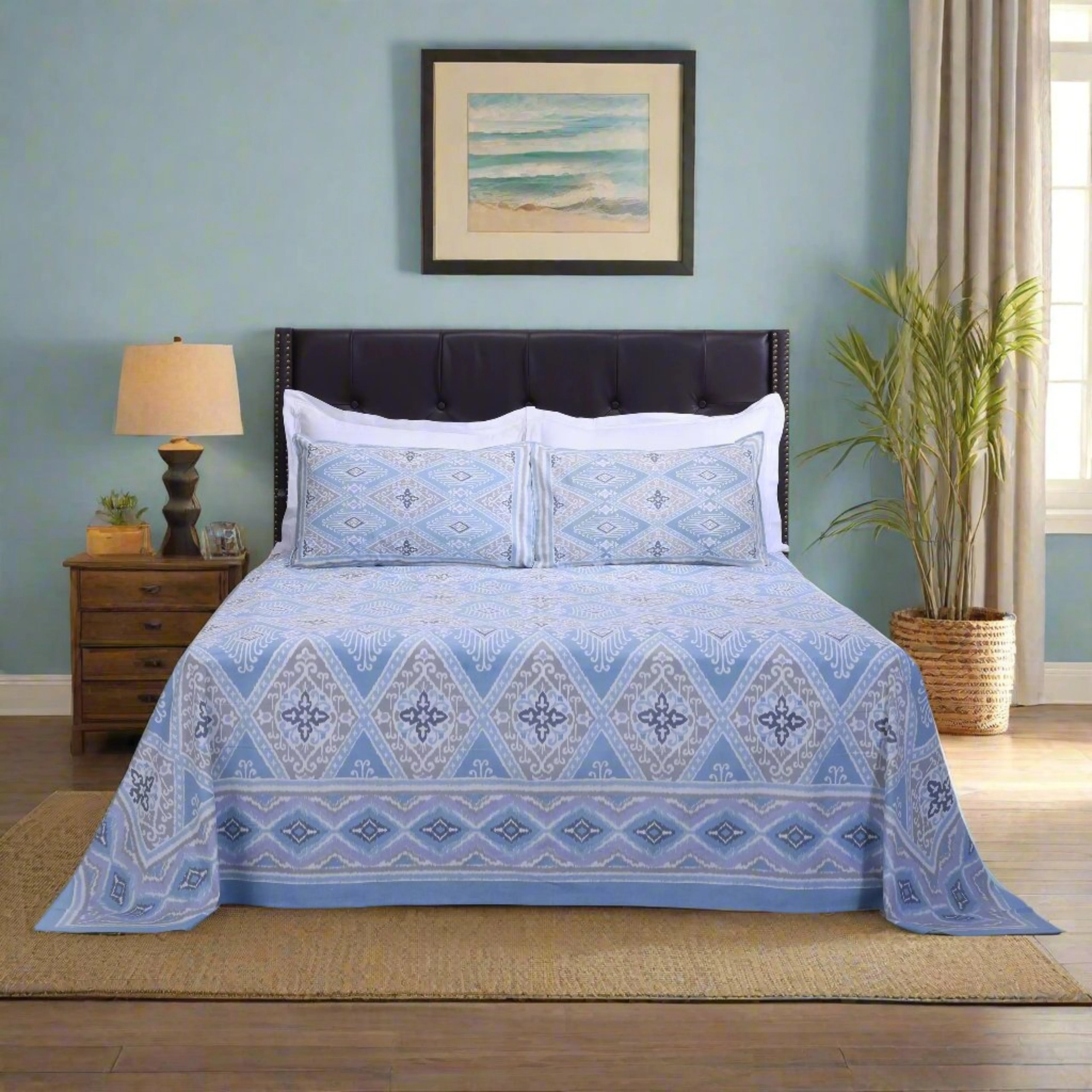 Ikat Paan New Blue Cotton Bedsheet