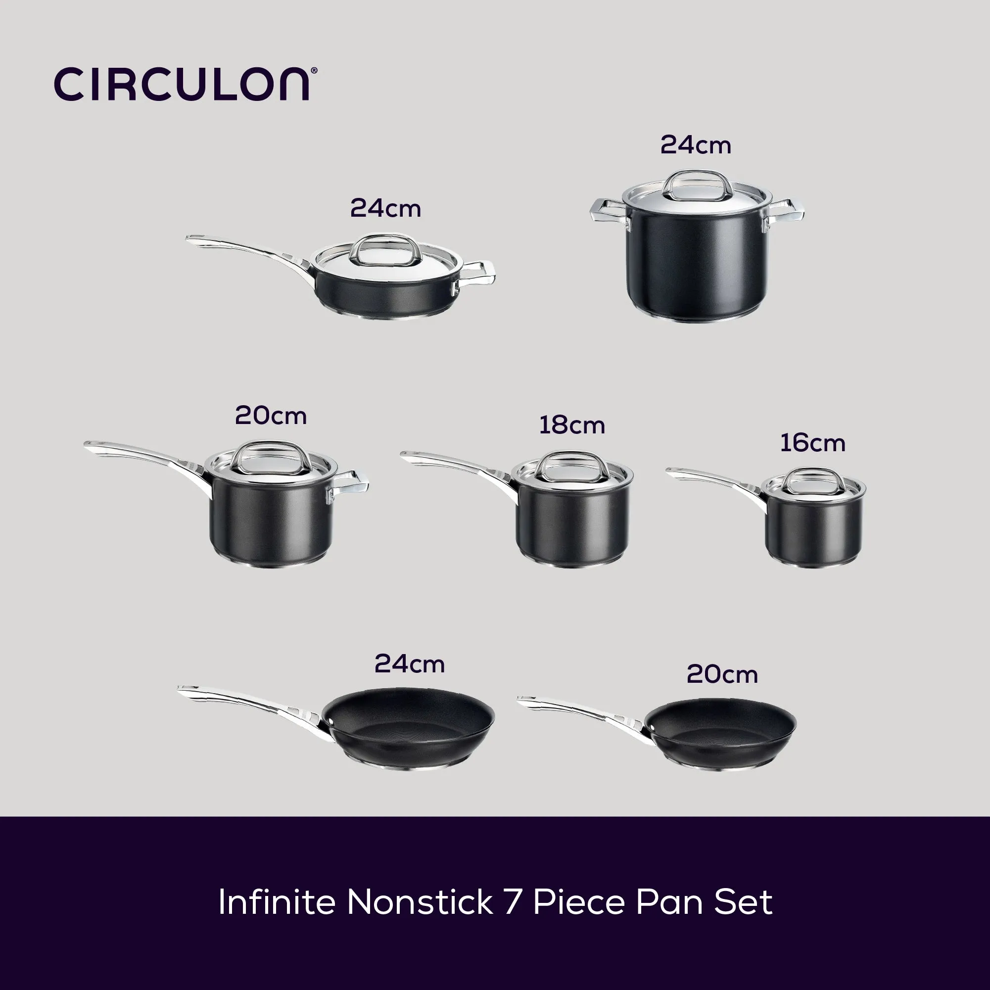 Infinite Non-Stick Sauté, Stockpot & Skillet Pan Set - 7 Piece