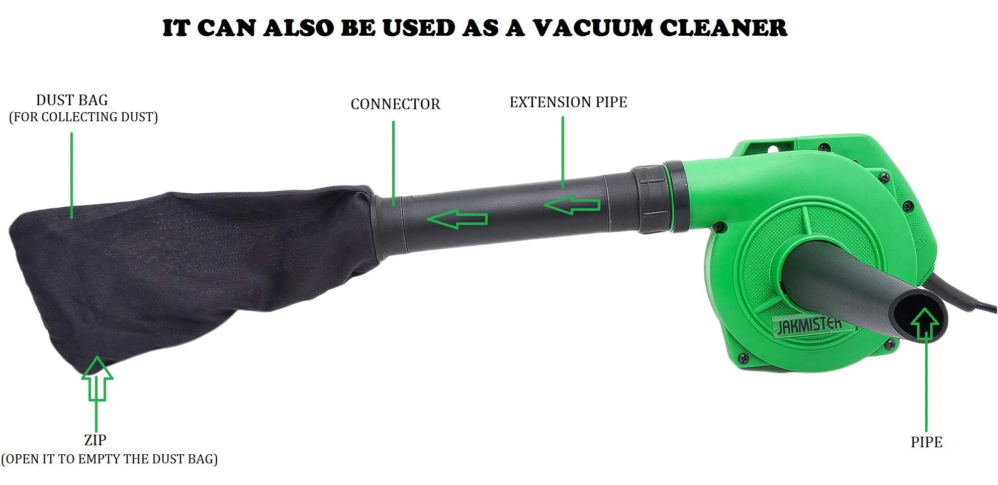 Jakmister- 3.5m³/min 800 Watts Rifle Range Air Blower Dust Cleaner with 1 Extension Pipe/Vacuum Cleaner & Collector