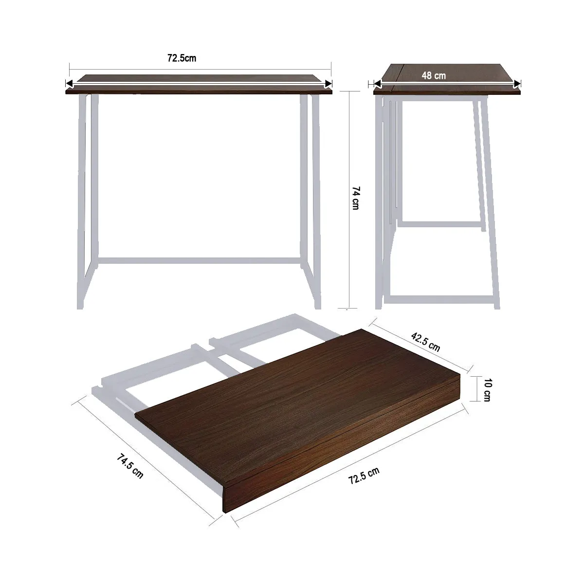 Kawachi Small Folding Writing Study, Laptop, Computer Desk Foldable Home and Office Table Workstation for Small Space Offices Brown