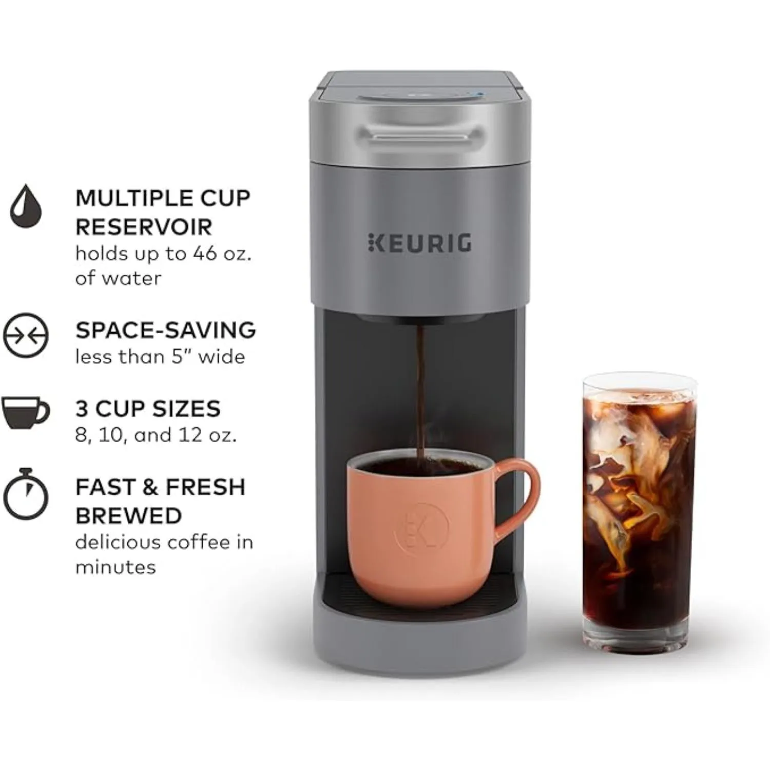 Keurig 500.0365009 K-Slim   ICED Single Serve Coffee Maker Brews 8 to 12oz. Cups Gray