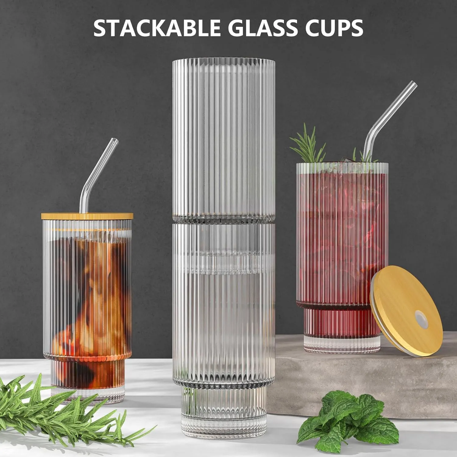 KiKiluxxa Stackable Glass Sipper Bottle with Wooden Lid and Glass Straw - Kids Tumbler for Fruit Juice Milk Cup Green Tea and Coffee Mug with Lid and Straw - Pack of 1 (MBZ City Can 1)