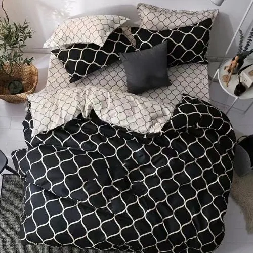 King size bedding set of 6 pieces, Black geometric design.