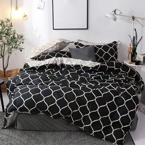 King size bedding set of 6 pieces, Black geometric design.