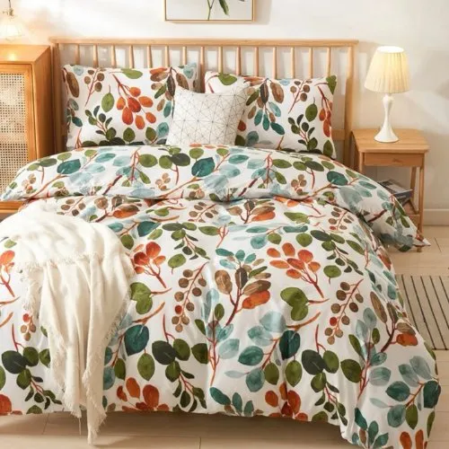 King Size without Filler 6 Pieces, Green Color Leaves Design