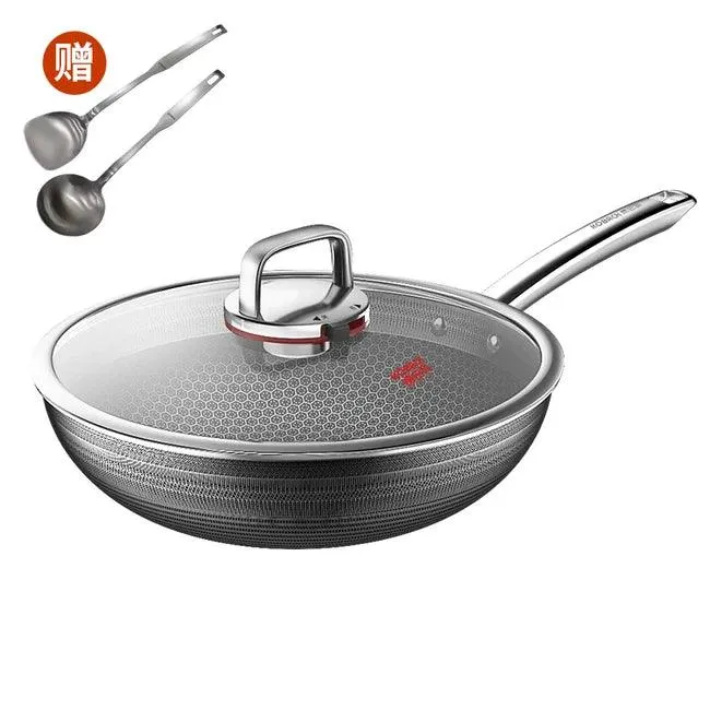 Konbach sixth generation wok non-stick antibacterial stainless steel wok, 32 cm