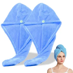 Kuber Industries Hair Wrapper | Hair-Drying Bathrobe Towel | Microfiber Towel | Quick Absorbent Hair Dry Towel | Hair Towel Wrap Cap | Salon Towel | Pack of 2 | Sky Blue