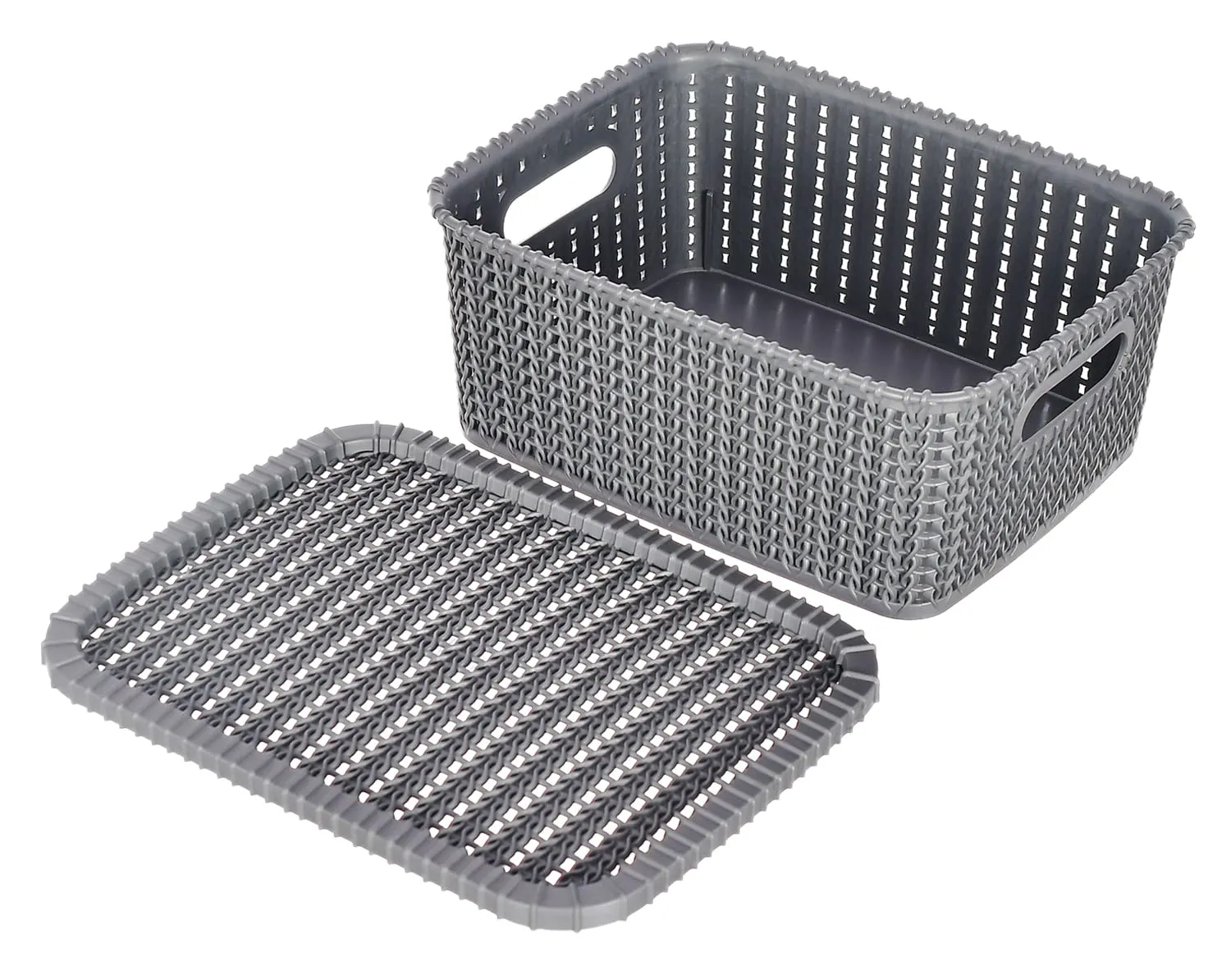 Kuber Industries Multiuses Large M 20 Plastic Basket/Organizer With Lid- Pack of 3 (Grey) -46KM073