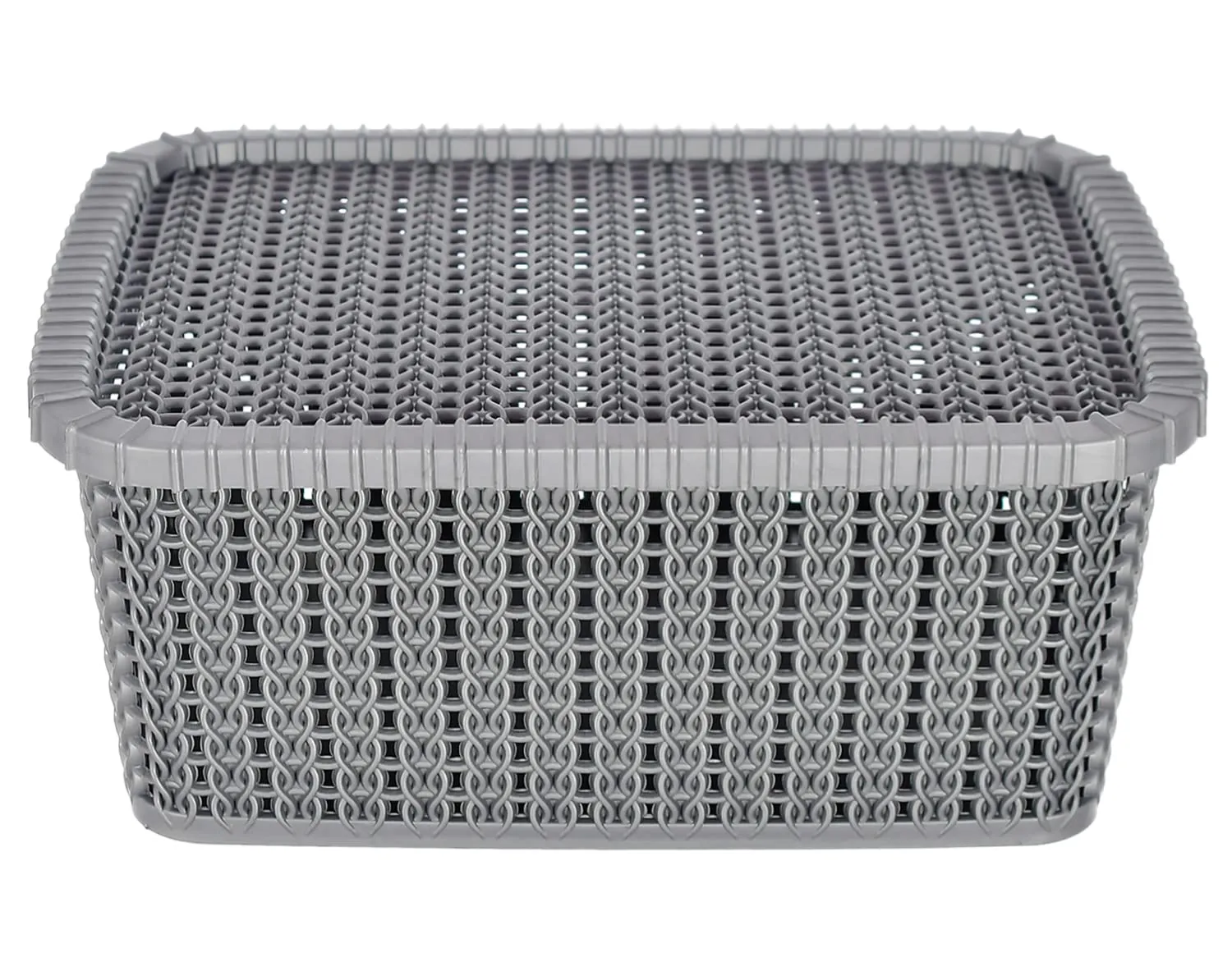 Kuber Industries Multiuses Large M 20 Plastic Basket/Organizer With Lid- Pack of 3 (Grey) -46KM073