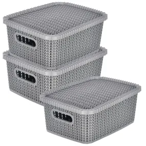 Kuber Industries Multiuses Large M 20 Plastic Basket/Organizer With Lid- Pack of 3 (Grey) -46KM073