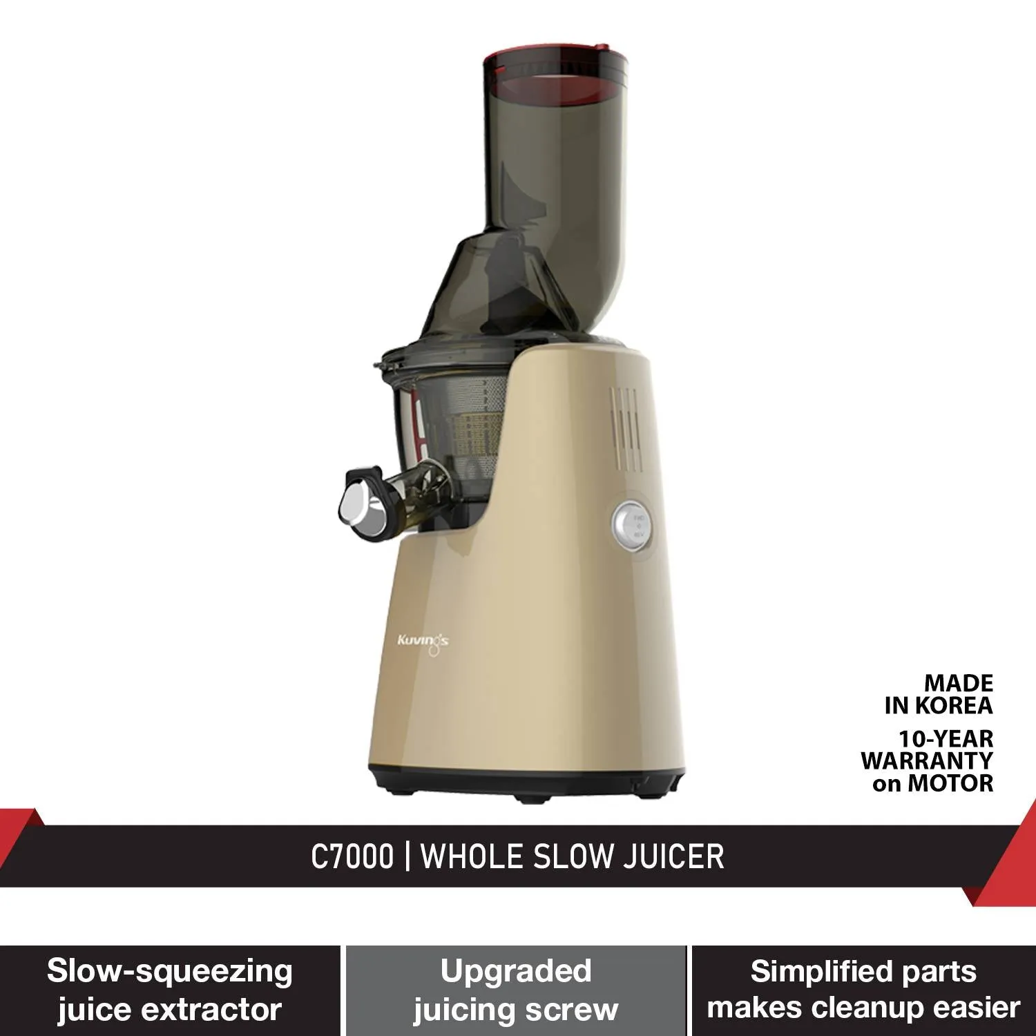 Kuvings C7000 Whole Slow Juicer with Dual Feeding Chute for Cold Press Masticating Juice (Champagne Gold)