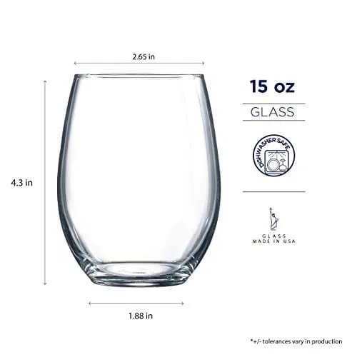 Luminarc Perfection Stemless Wine Glass (Set of 12), 15 oz, Clear - N0056