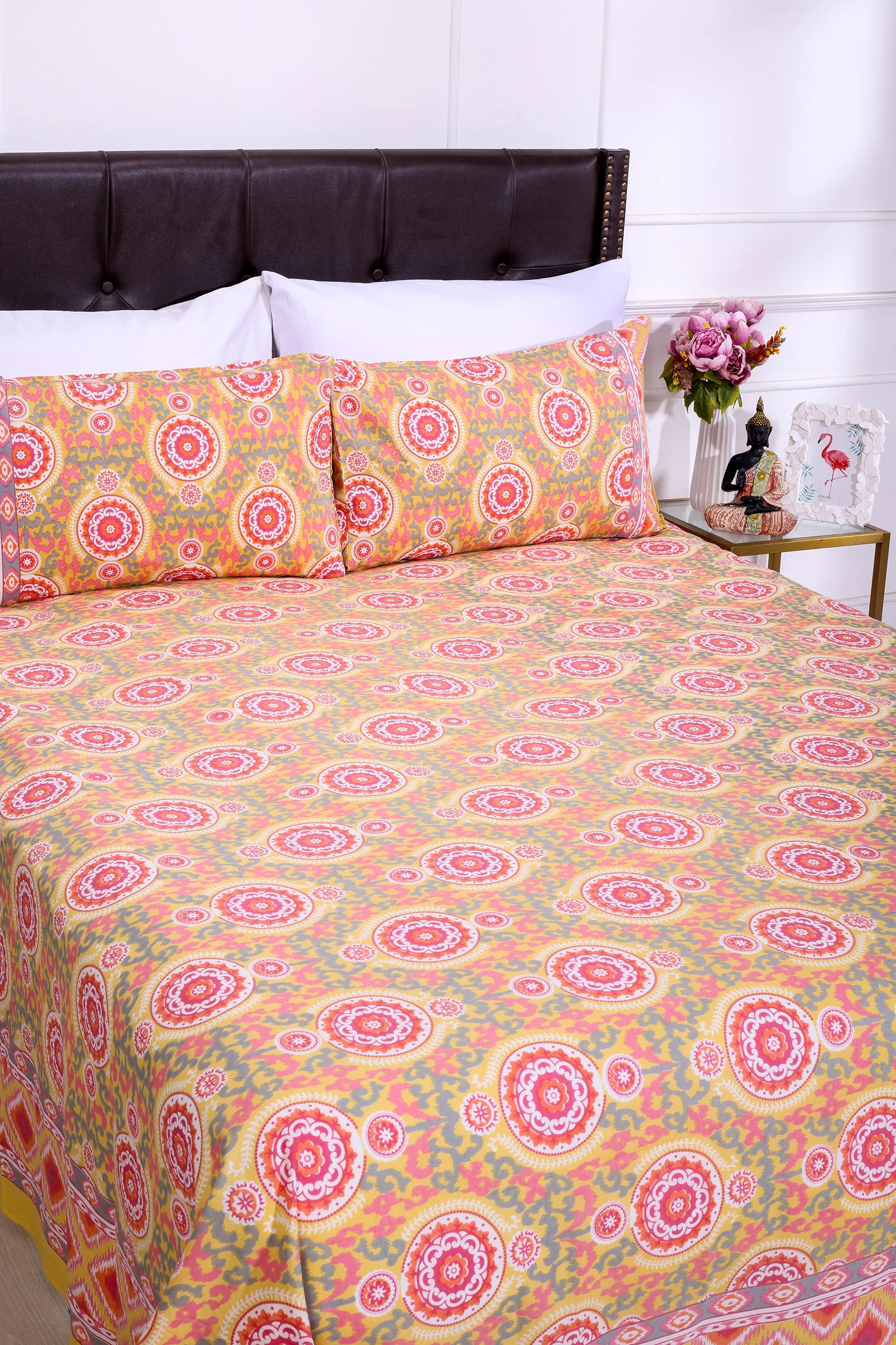 Mandala Birch Mustard Cotton Bedsheet