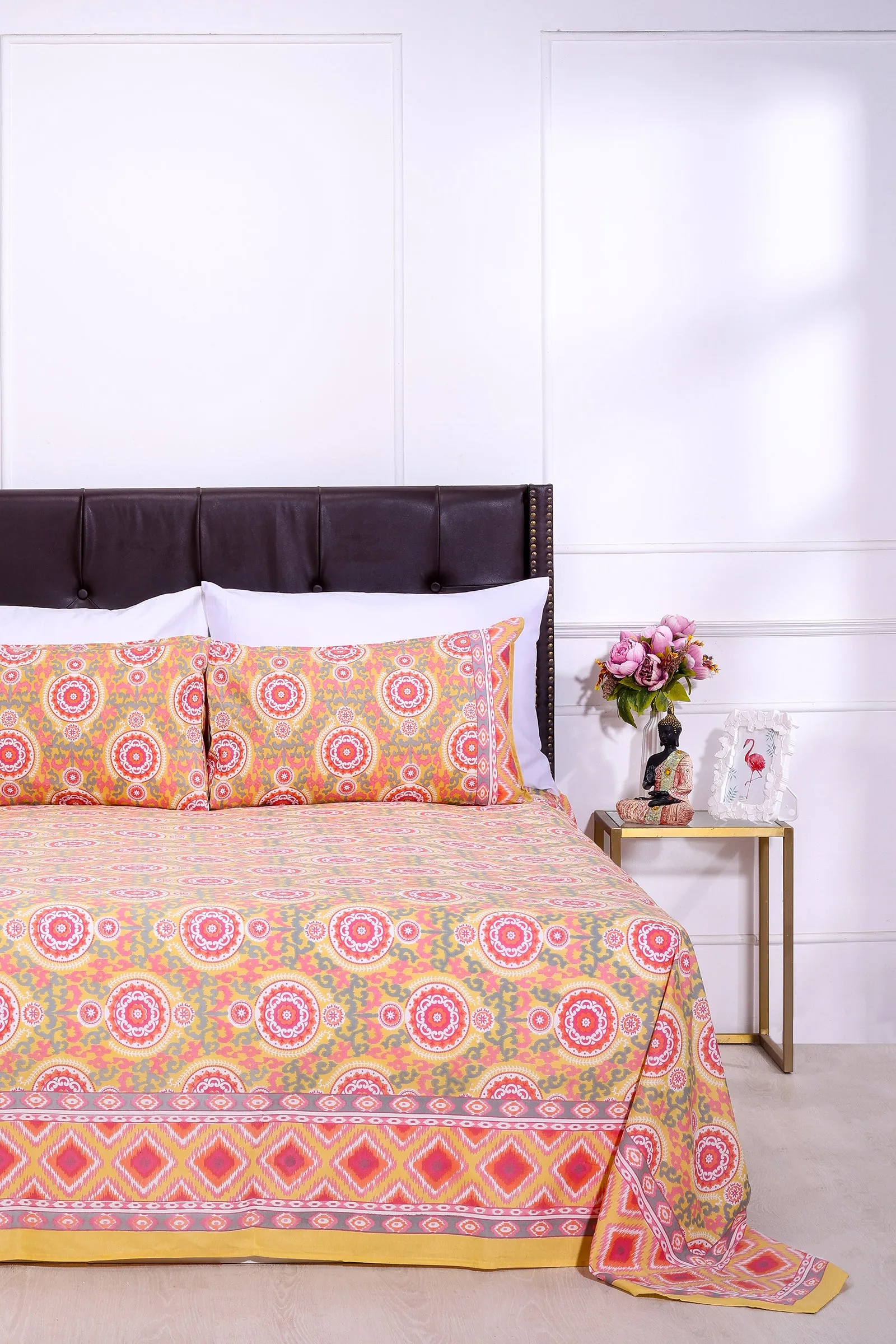 Mandala Birch Mustard Cotton Bedsheet