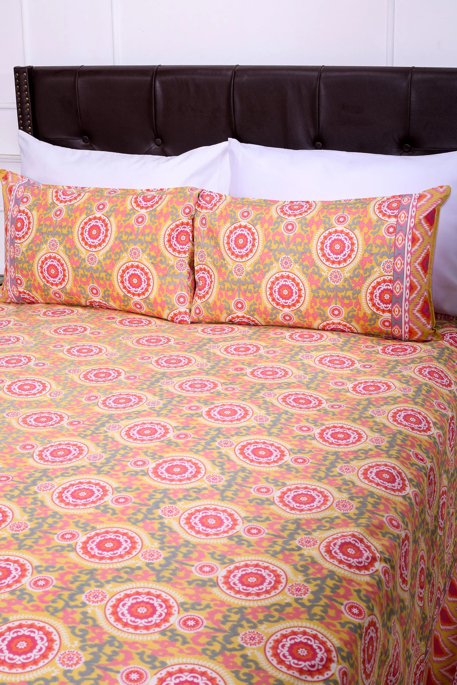 Mandala Birch Mustard Cotton Bedsheet