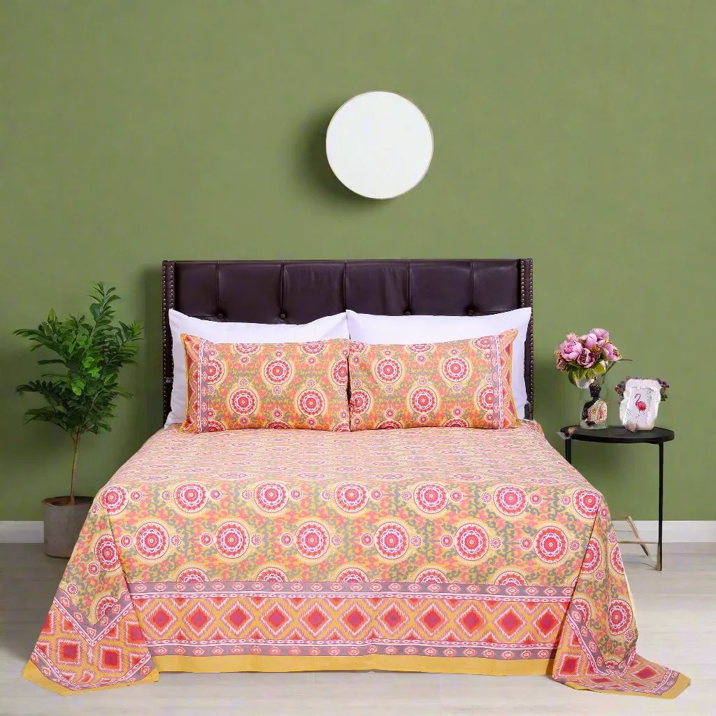 Mandala Birch Mustard Cotton Bedsheet