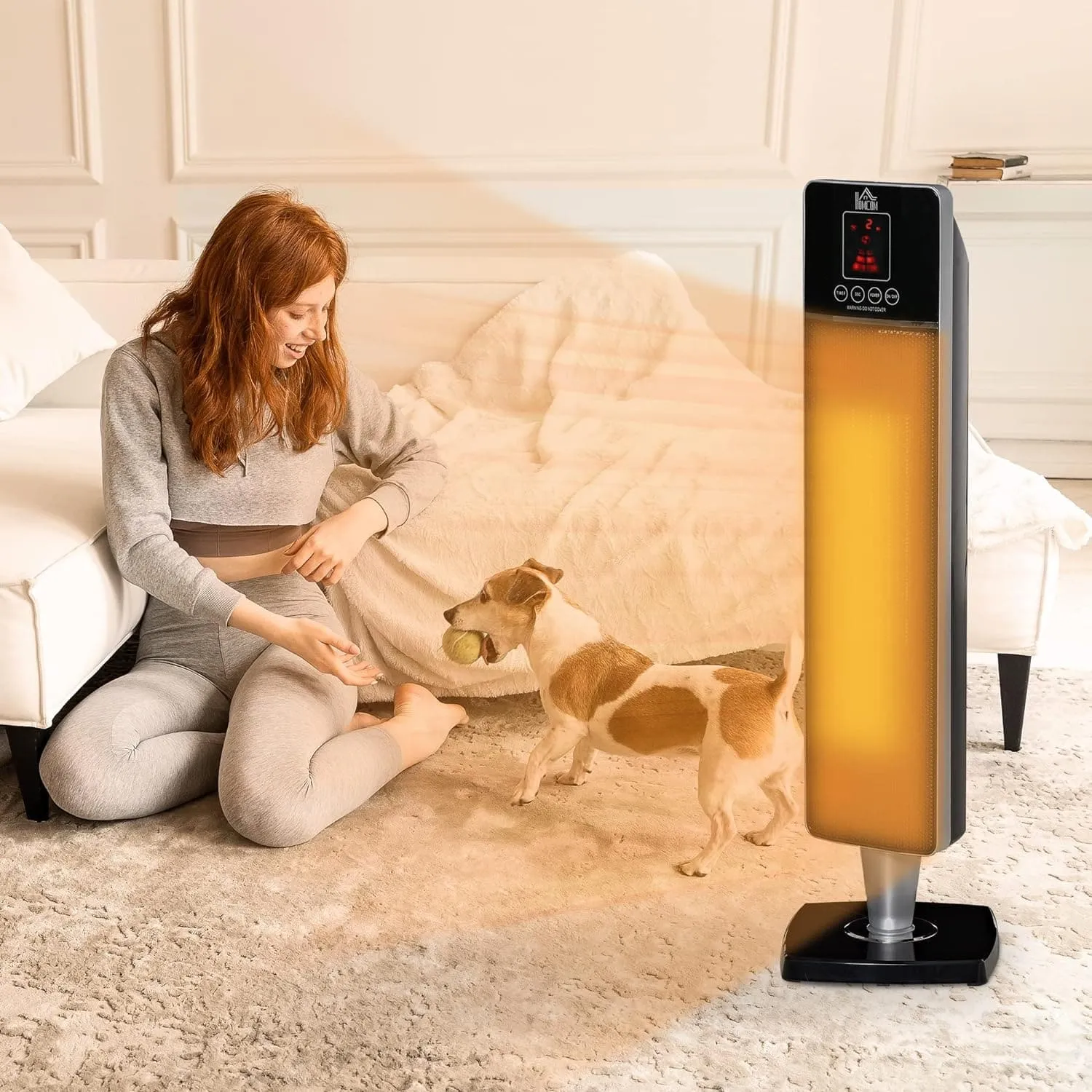 Maplin Plus 2kW Portable Indoor Oscillating Ceramic Tower Space Heater with Adjustable Modes - Black