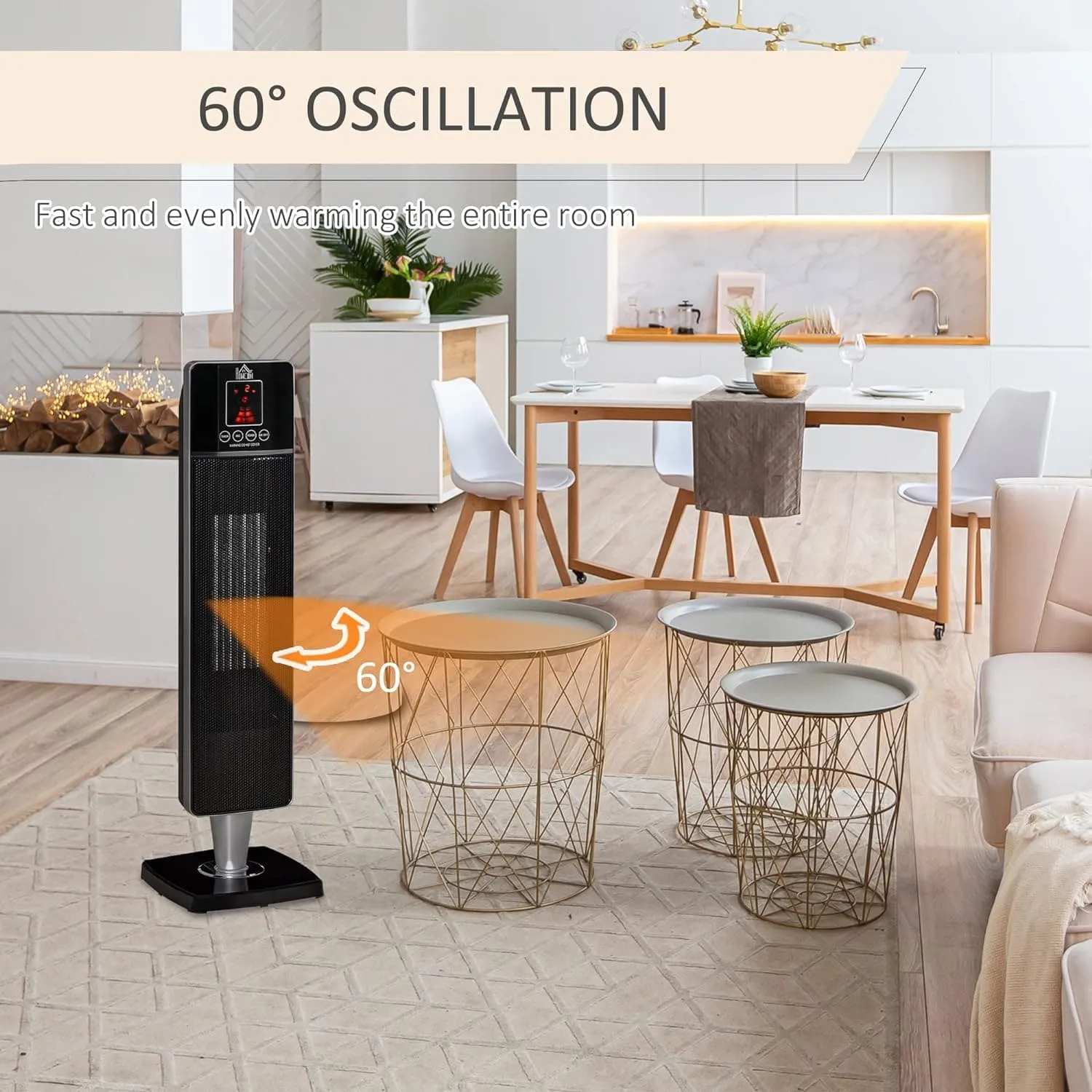 Maplin Plus 2kW Portable Indoor Oscillating Ceramic Tower Space Heater with Adjustable Modes - Black