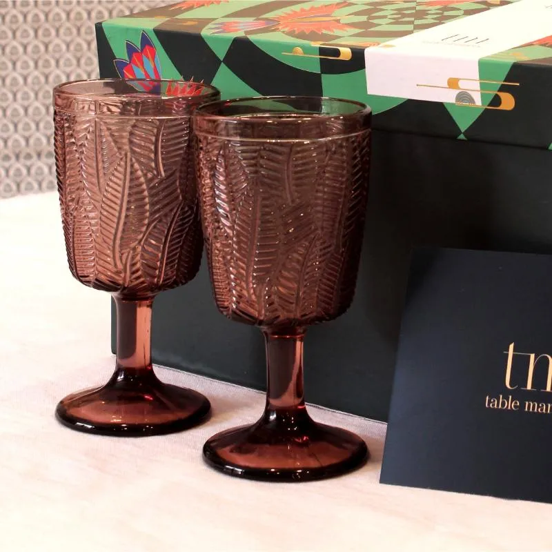 Mauve Embossed Wine & Champagne Glass Set