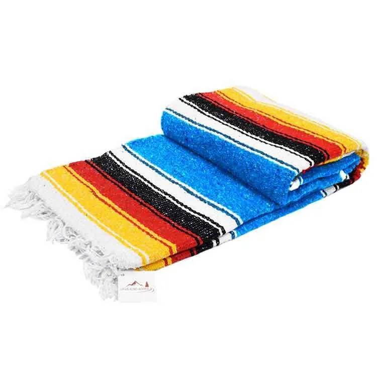 Mexican Saltillo Blanket - Bright Blue