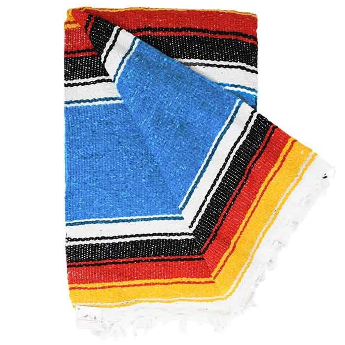 Mexican Saltillo Blanket - Bright Blue