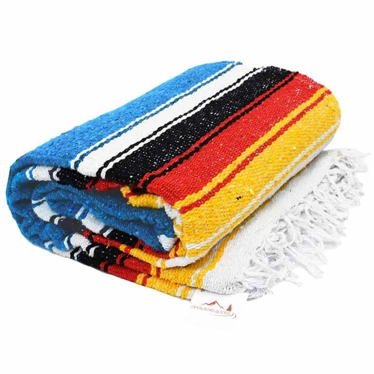 Mexican Saltillo Blanket - Bright Blue