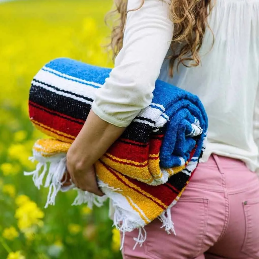 Mexican Saltillo Blanket - Bright Blue